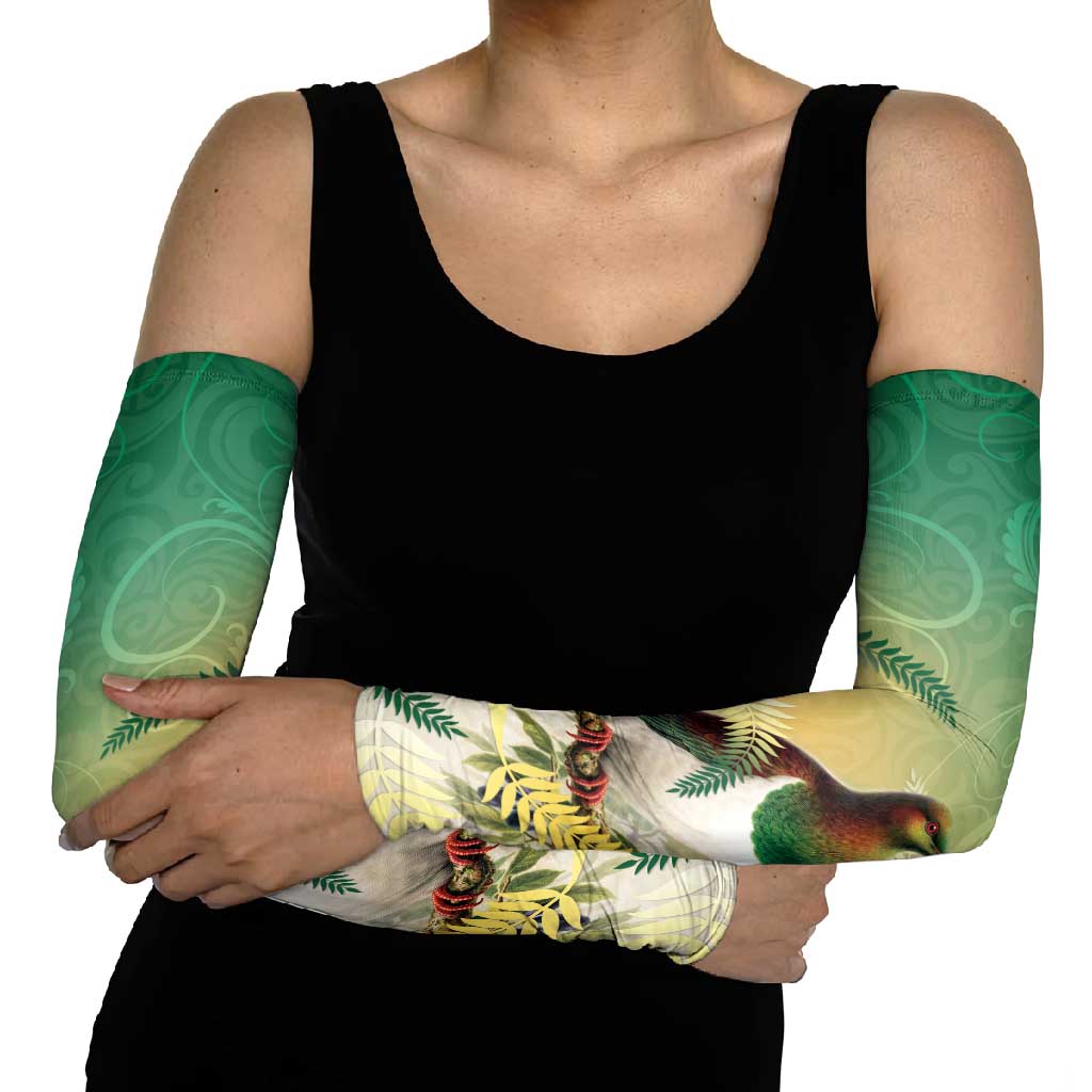 New Zealand Pigeon Kereru Arm Sleeves Maori Fern Art Green Gradient LT05 - Polynesian Pride