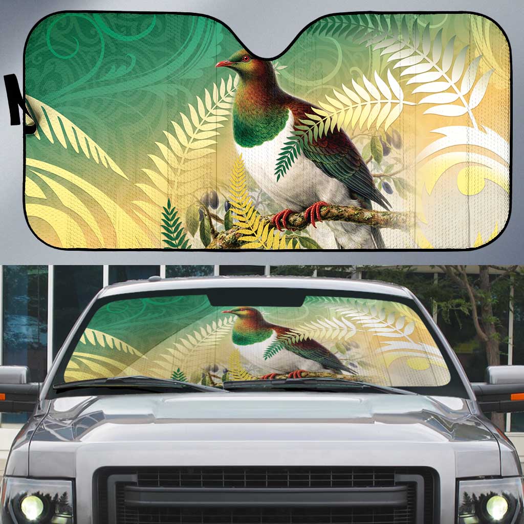 New Zealand Pigeon Kereru Auto Sun Shade Maori Fern Art Green Gradient LT05 Green - Polynesian Pride