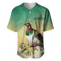 New Zealand Pigeon Kereru Baseball Jersey Maori Fern Art Green Gradient LT05 Green - Polynesian Pride