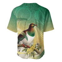 New Zealand Pigeon Kereru Baseball Jersey Maori Fern Art Green Gradient LT05 - Polynesian Pride