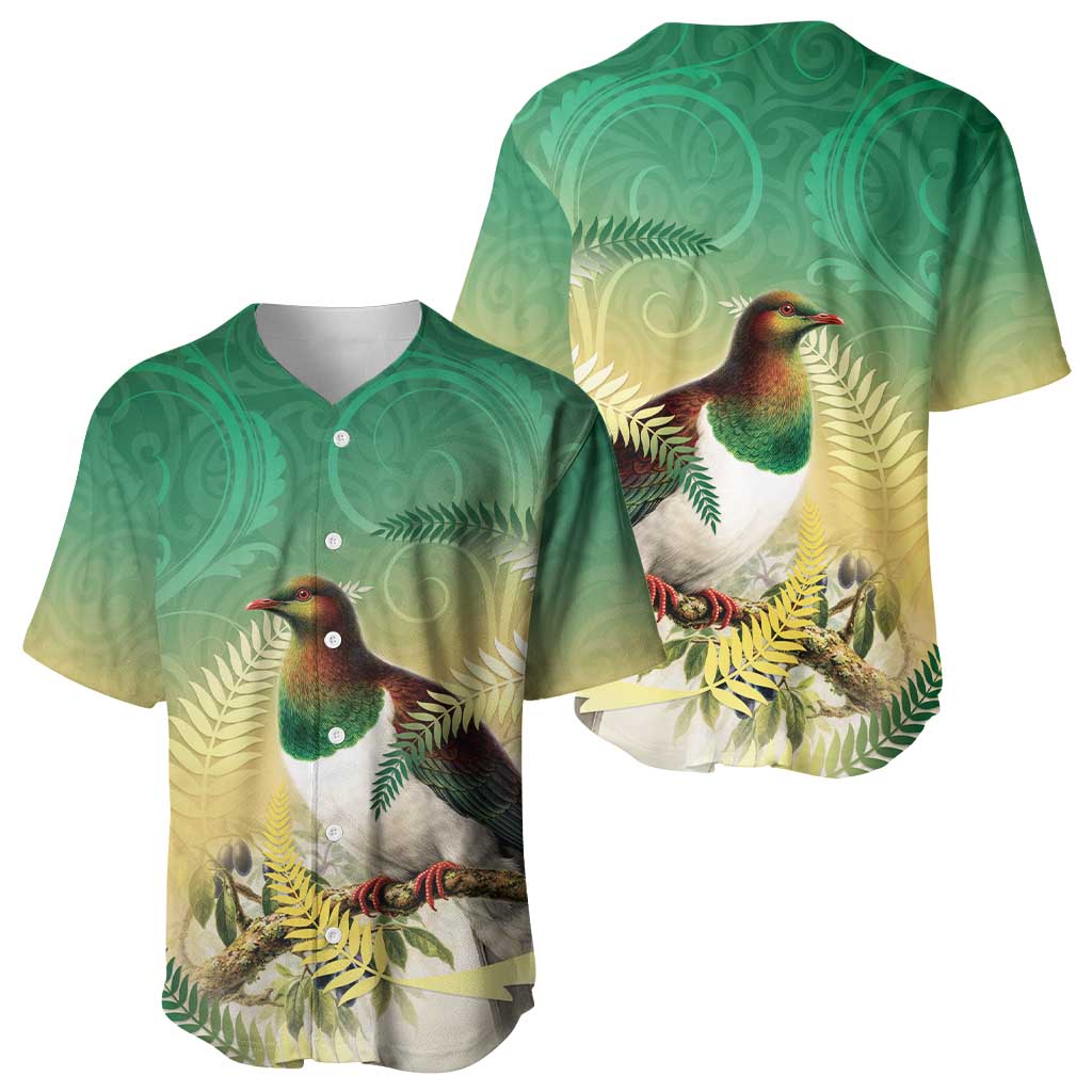 New Zealand Pigeon Kereru Baseball Jersey Maori Fern Art Green Gradient LT05 - Polynesian Pride