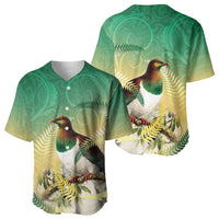 New Zealand Pigeon Kereru Baseball Jersey Maori Fern Art Green Gradient LT05 - Polynesian Pride