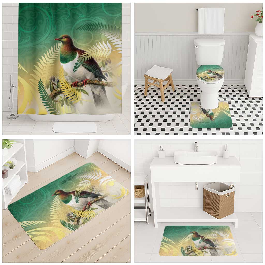 New Zealand Pigeon Kereru Bathroom Set Maori Fern Art Green Gradient LT05 - Polynesian Pride