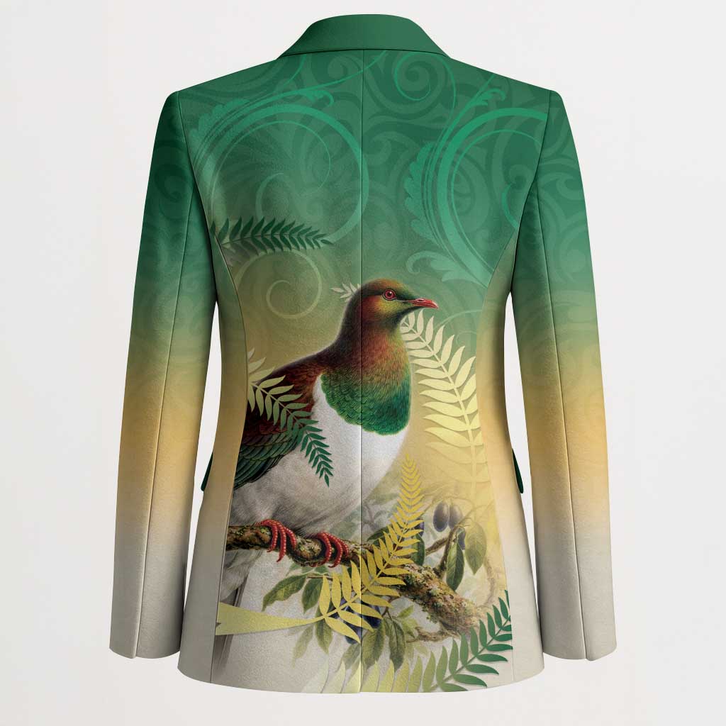 New Zealand Pigeon Kereru Blazer Maori Fern Art Green Gradient LT05 - Polynesian Pride