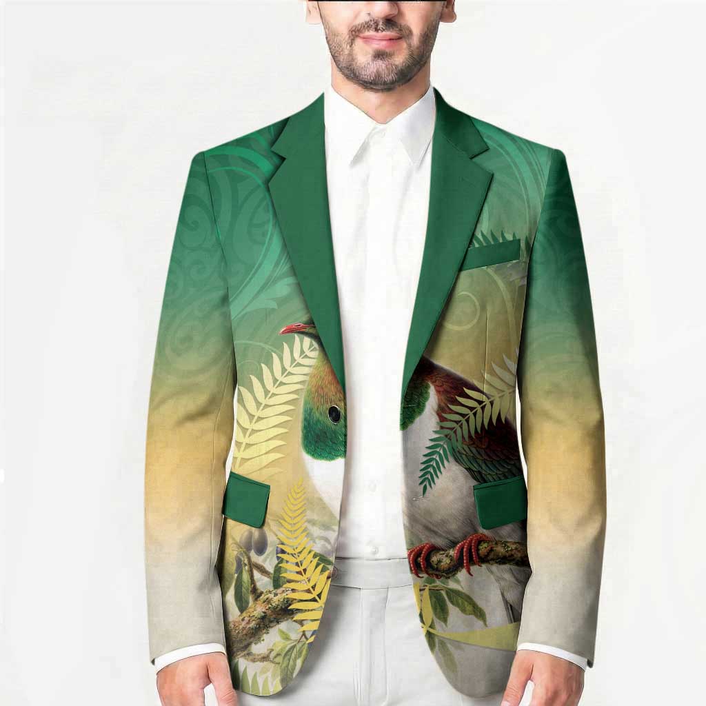 New Zealand Pigeon Kereru Blazer Maori Fern Art Green Gradient LT05 - Polynesian Pride