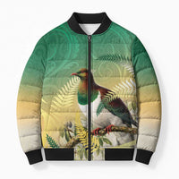 New Zealand Pigeon Kereru Bomber Puffer Jacket Maori Fern Art Green Gradient LT05 Unisex Green - Polynesian Pride