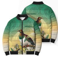 New Zealand Pigeon Kereru Bomber Puffer Jacket Maori Fern Art Green Gradient LT05 - Polynesian Pride