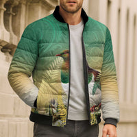 New Zealand Pigeon Kereru Bomber Puffer Jacket Maori Fern Art Green Gradient LT05 - Polynesian Pride