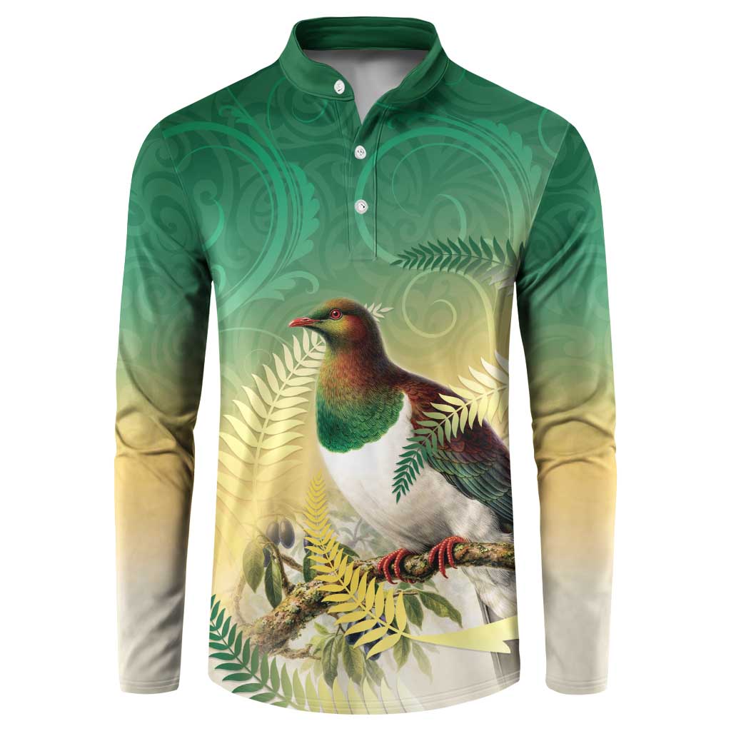 New Zealand Pigeon Kereru Button Sweatshirt Maori Fern Art Green Gradient - Polynesian Pride