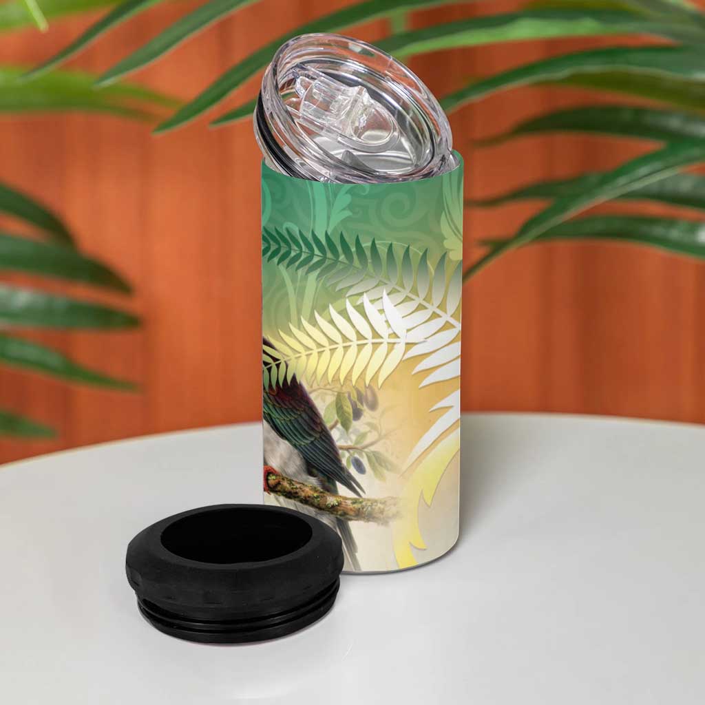 New Zealand Pigeon Kereru 4 in 1 Can Cooler Tumbler Maori Fern Art Green Gradient LT05 - Polynesian Pride