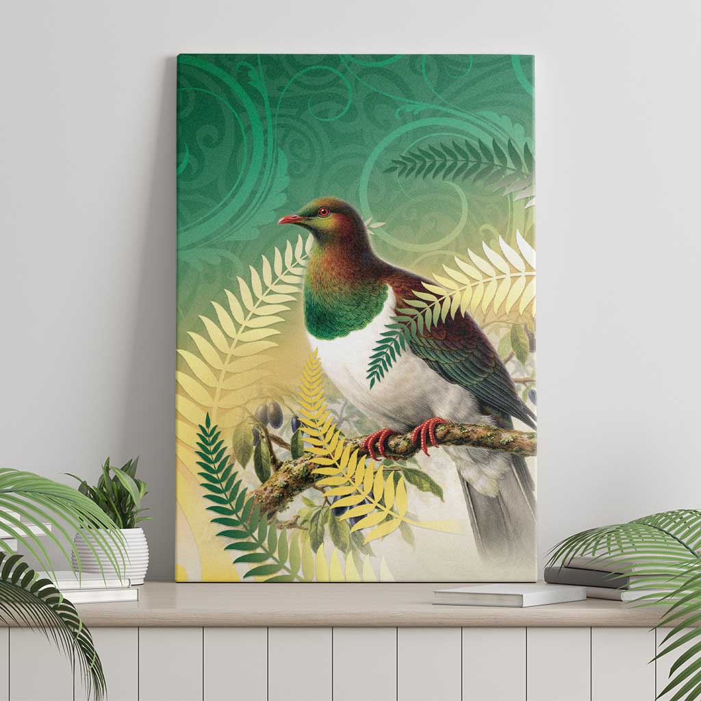 New Zealand Pigeon Kereru Canvas Wall Art Maori Fern Art Green Gradient LT05 - Polynesian Pride