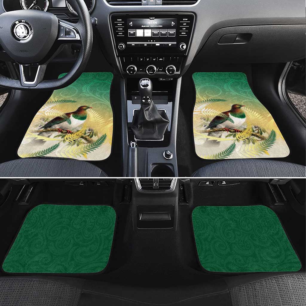 New Zealand Pigeon Kereru Car Mats Maori Fern Art Green Gradient LT05 Set 4pcs Green - Polynesian Pride