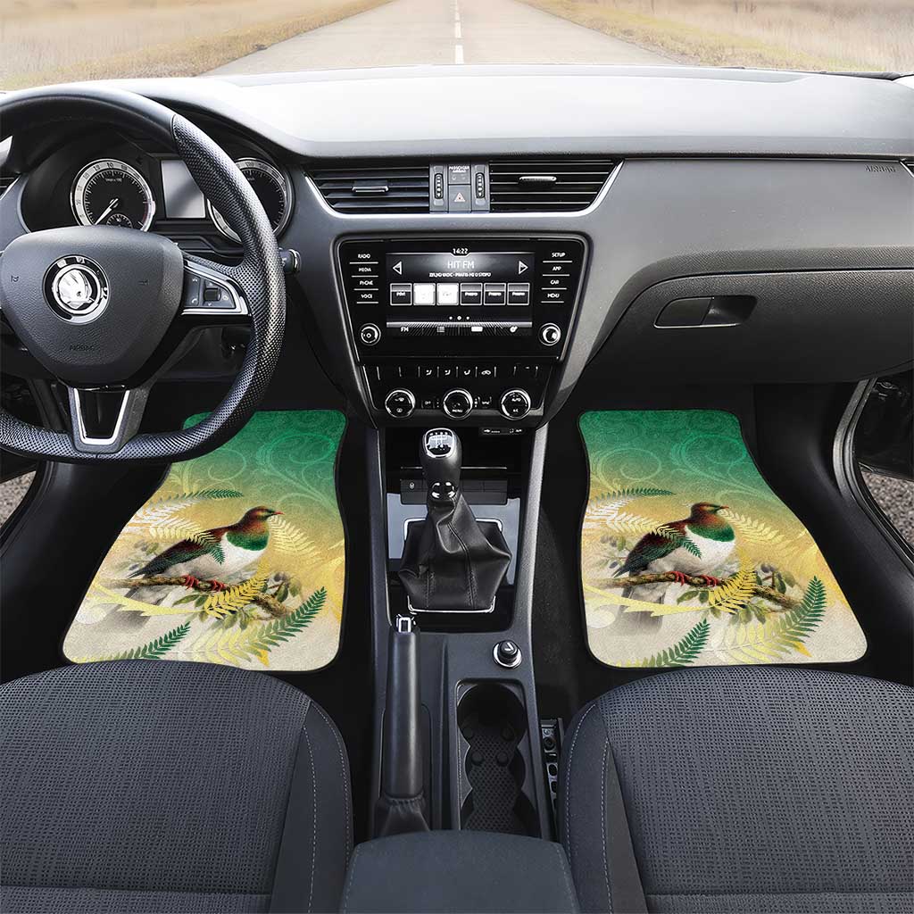 New Zealand Pigeon Kereru Car Mats Maori Fern Art Green Gradient LT05 Set 2pcs - Front Green - Polynesian Pride