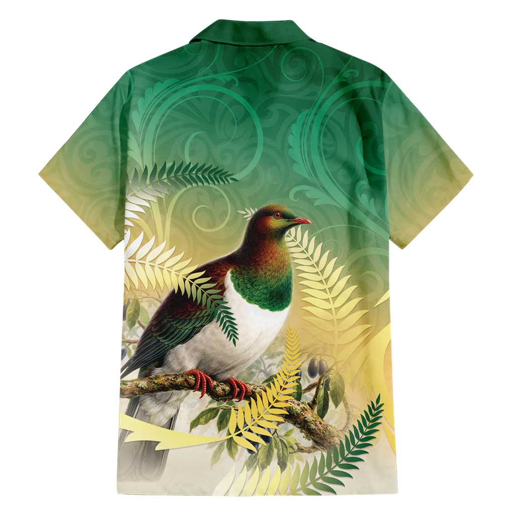 New Zealand Pigeon Kereru Family Matching Long Sleeve Bodycon Dress and Hawaiian Shirt Maori Fern Art Green Gradient LT05 - Polynesian Pride