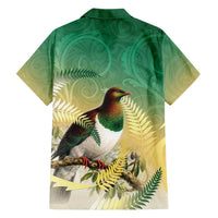 New Zealand Pigeon Kereru Family Matching Short Sleeve Bodycon Dress and Hawaiian Shirt Maori Fern Art Green Gradient LT05 - Polynesian Pride