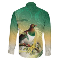 New Zealand Pigeon Kereru Family Matching Short Sleeve Bodycon Dress and Hawaiian Shirt Maori Fern Art Green Gradient LT05 - Polynesian Pride