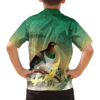 New Zealand Pigeon Kereru Family Matching Summer Maxi Dress and Hawaiian Shirt Maori Fern Art Green Gradient LT05 - Polynesian Pride