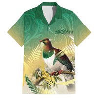 New Zealand Pigeon Kereru Family Matching Tank Maxi Dress and Hawaiian Shirt Maori Fern Art Green Gradient LT05 Dad's Shirt - Short Sleeve Green - Polynesian Pride