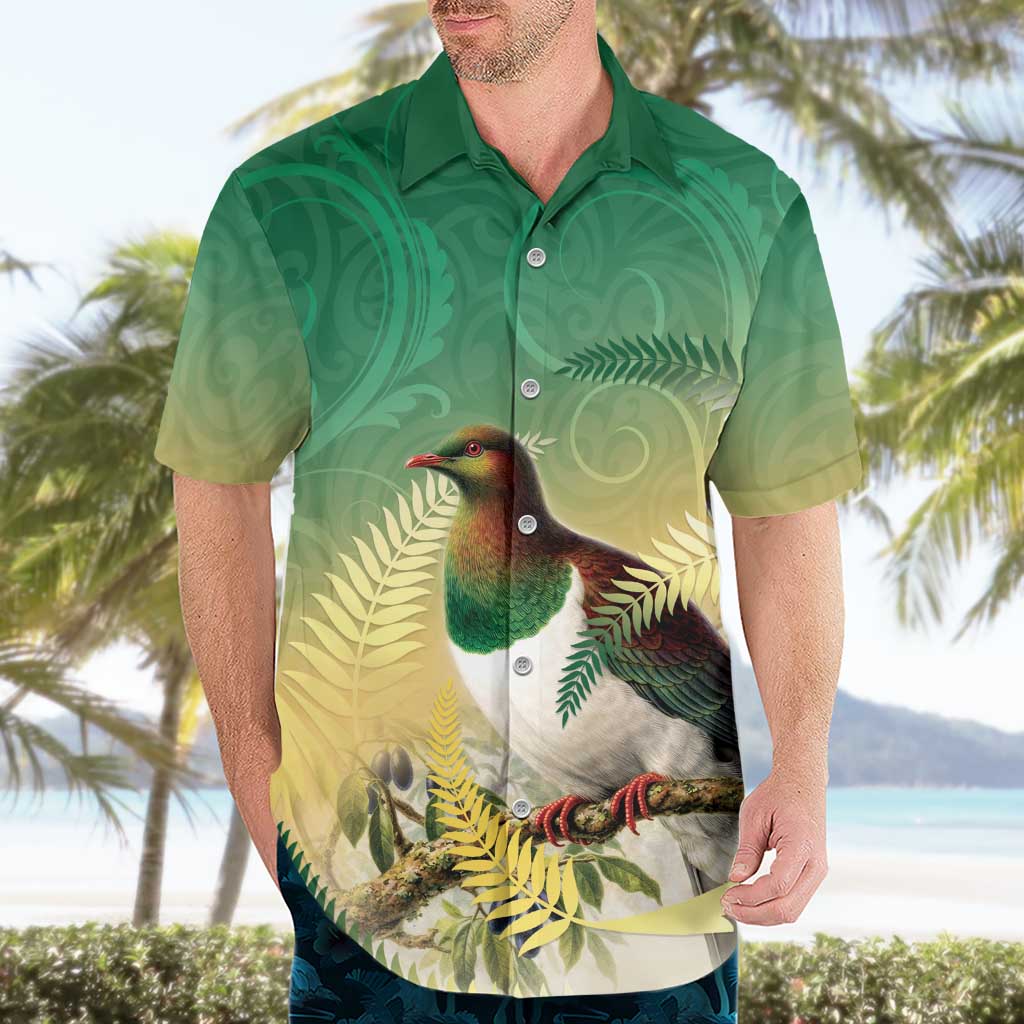 New Zealand Pigeon Kereru Hawaiian Shirt Maori Fern Art Green Gradient LT05 - Polynesian Pride