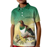 New Zealand Pigeon Kereru Kid Polo Shirt Maori Fern Art Green Gradient LT05 Kid Green - Polynesian Pride