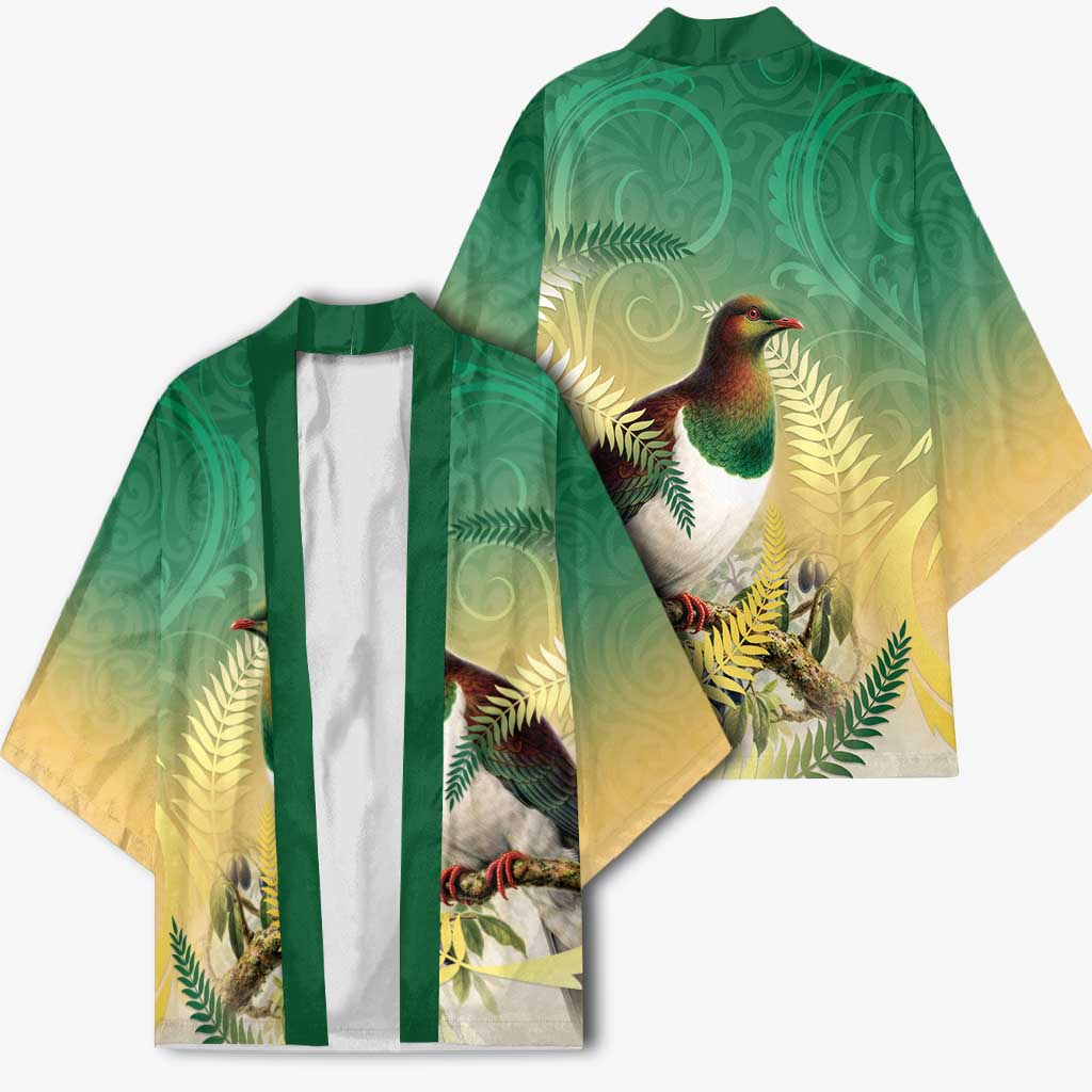 New Zealand Pigeon Kereru Kimono Maori Fern Art Green Gradient LT05 - Polynesian Pride