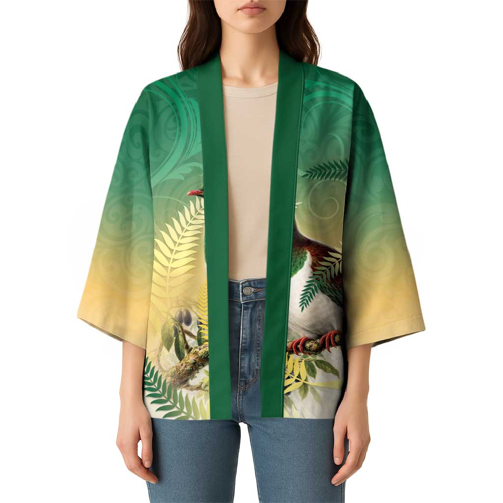 New Zealand Pigeon Kereru Kimono Maori Fern Art Green Gradient LT05 - Polynesian Pride