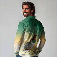 New Zealand Pigeon Kereru Long Sleeve Polo Shirt Maori Fern Art Green Gradient LT05 - Polynesian Pride