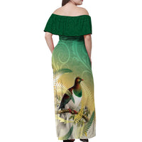 New Zealand Pigeon Kereru Off Shoulder Maxi Dress Maori Fern Art Green Gradient LT05 - Polynesian Pride