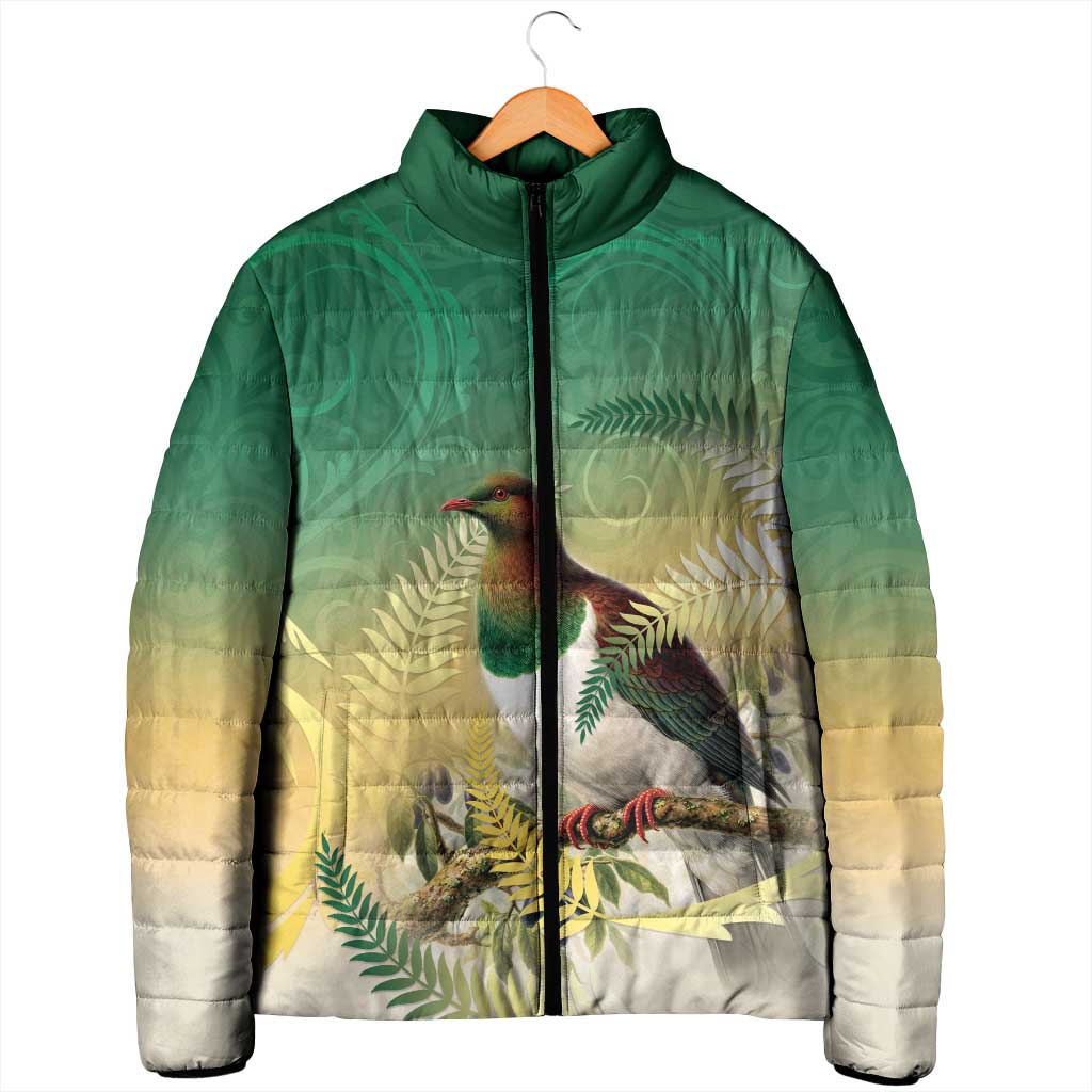 New Zealand Pigeon Kereru Padded Jacket Maori Fern Art Green Gradient LT05 - Polynesian Pride