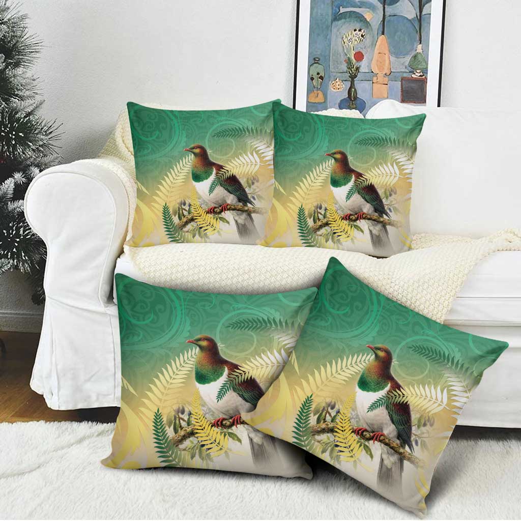 New Zealand Pigeon Kereru Pillow Cover Maori Fern Art Green Gradient LT05 - Polynesian Pride