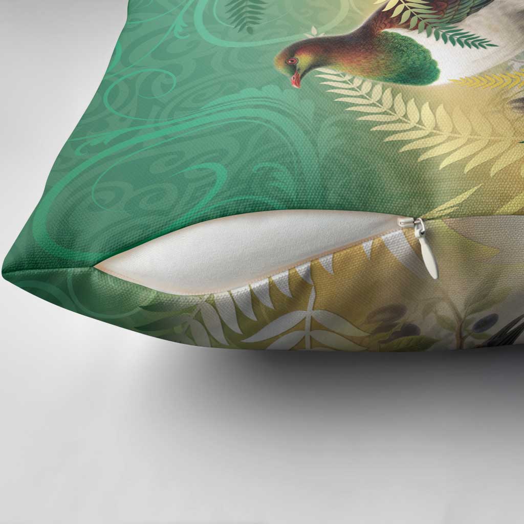 New Zealand Pigeon Kereru Pillow Cover Maori Fern Art Green Gradient LT05 - Polynesian Pride