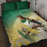 New Zealand Pigeon Kereru Quilt Bed Set Maori Fern Art Green Gradient LT05 Green - Polynesian Pride