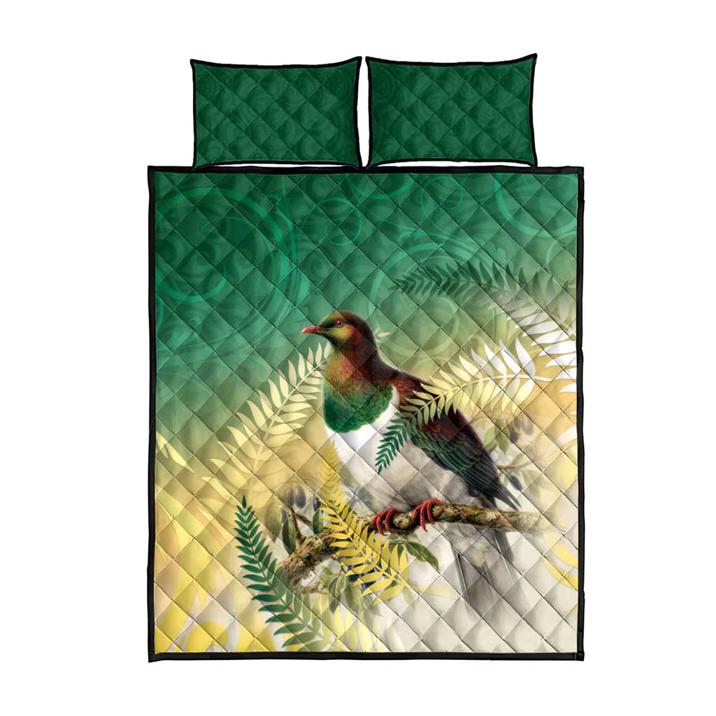 New Zealand Pigeon Kereru Quilt Bed Set Maori Fern Art Green Gradient LT05 - Polynesian Pride