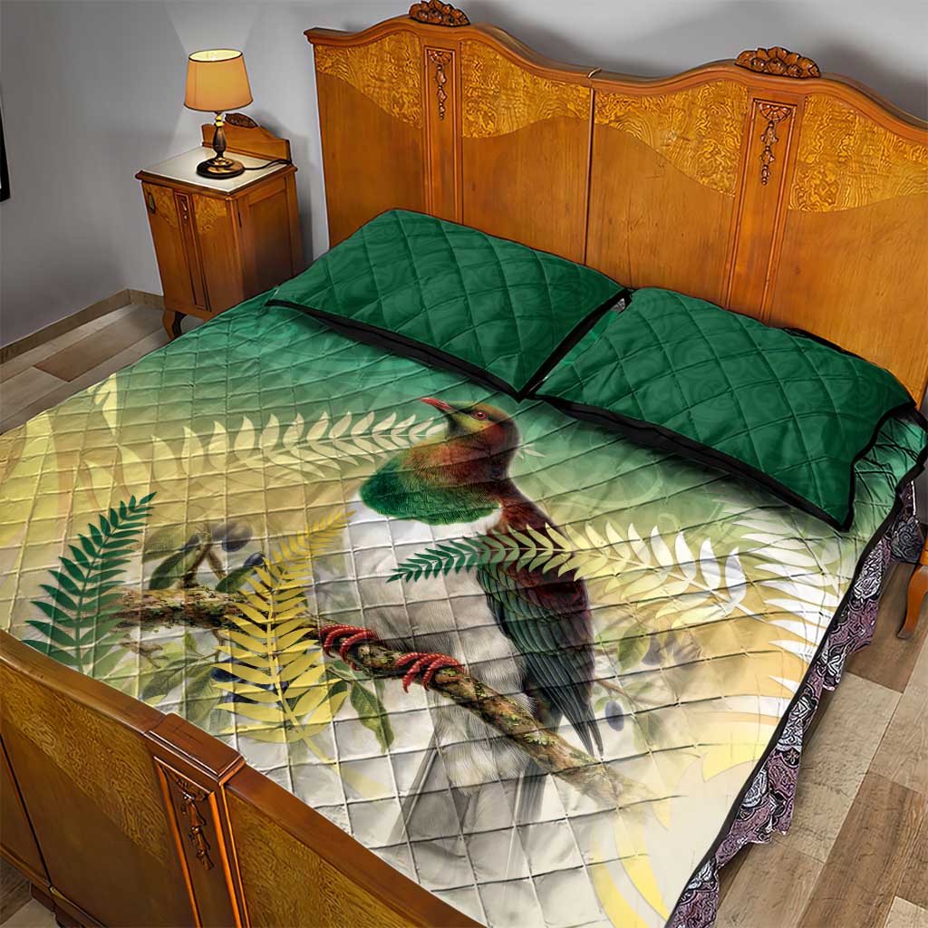 New Zealand Pigeon Kereru Quilt Bed Set Maori Fern Art Green Gradient LT05 - Polynesian Pride