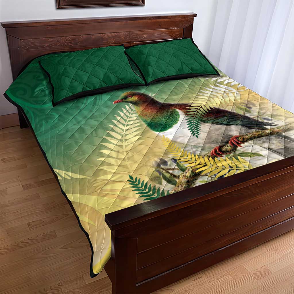 New Zealand Pigeon Kereru Quilt Bed Set Maori Fern Art Green Gradient LT05 - Polynesian Pride