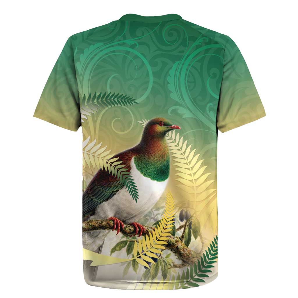 New Zealand Pigeon Kereru Rugby Jersey Maori Fern Art Green Gradient LT05 - Polynesian Pride