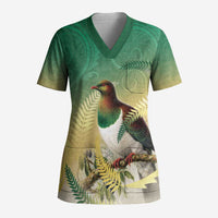 New Zealand Pigeon Kereru Scrub Top Maori Fern Art Green Gradient LT05 Adult Green - Polynesian Pride