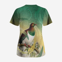 New Zealand Pigeon Kereru Scrub Top Maori Fern Art Green Gradient LT05 - Polynesian Pride