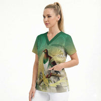 New Zealand Pigeon Kereru Scrub Top Maori Fern Art Green Gradient LT05 - Polynesian Pride