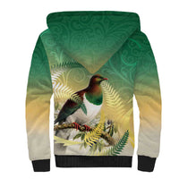 New Zealand Pigeon Kereru Sherpa Hoodie Maori Fern Art Green Gradient LT05 - Polynesian Pride