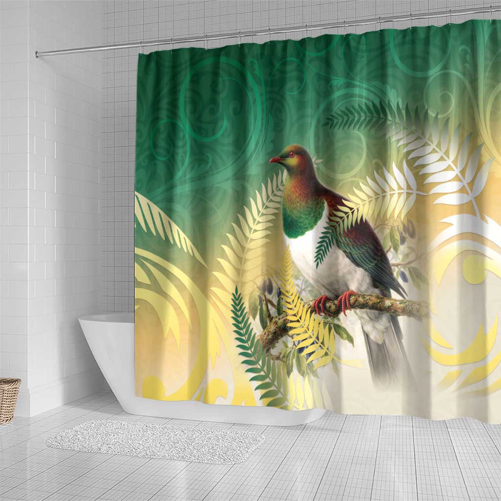 New Zealand Pigeon Kereru Shower Curtain Maori Fern Art Green Gradient LT05 - Polynesian Pride