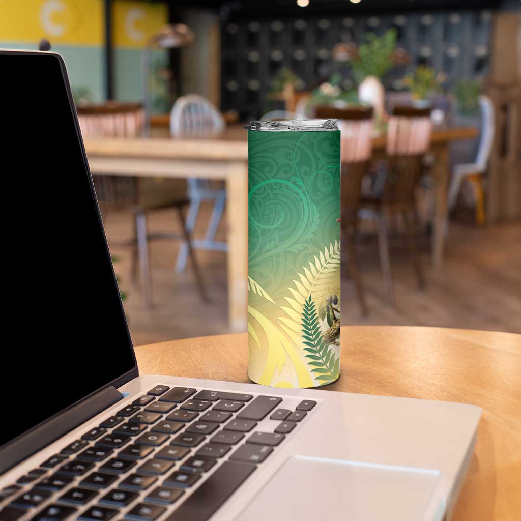 New Zealand Pigeon Kereru Skinny Tumbler Maori Fern Art Green Gradient LT05 - Polynesian Pride