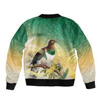 New Zealand Pigeon Kereru Sleeve Zip Bomber Jacket Maori Fern Art Green Gradient LT05 - Polynesian Pride