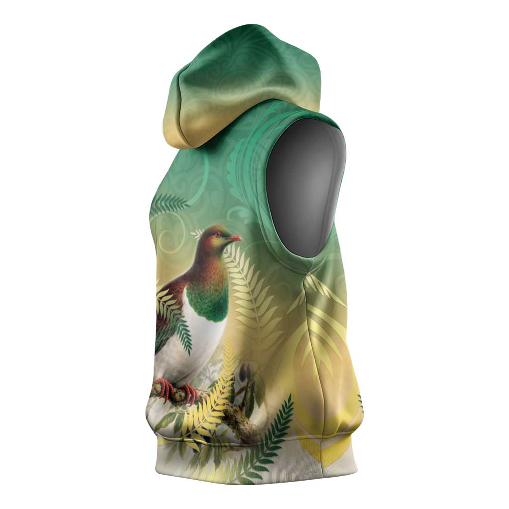 New Zealand Pigeon Kereru Sleeveless Hoodie Maori Fern Art Green Gradient LT05 - Polynesian Pride