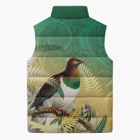 New Zealand Pigeon Kereru Sleeveless Puffer Jacket Maori Fern Art Green Gradient LT05 - Polynesian Pride