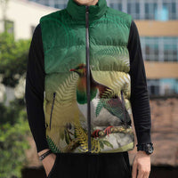 New Zealand Pigeon Kereru Sleeveless Puffer Jacket Maori Fern Art Green Gradient LT05 - Polynesian Pride
