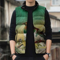 New Zealand Pigeon Kereru Sleeveless Puffer Jacket Maori Fern Art Green Gradient LT05 - Polynesian Pride