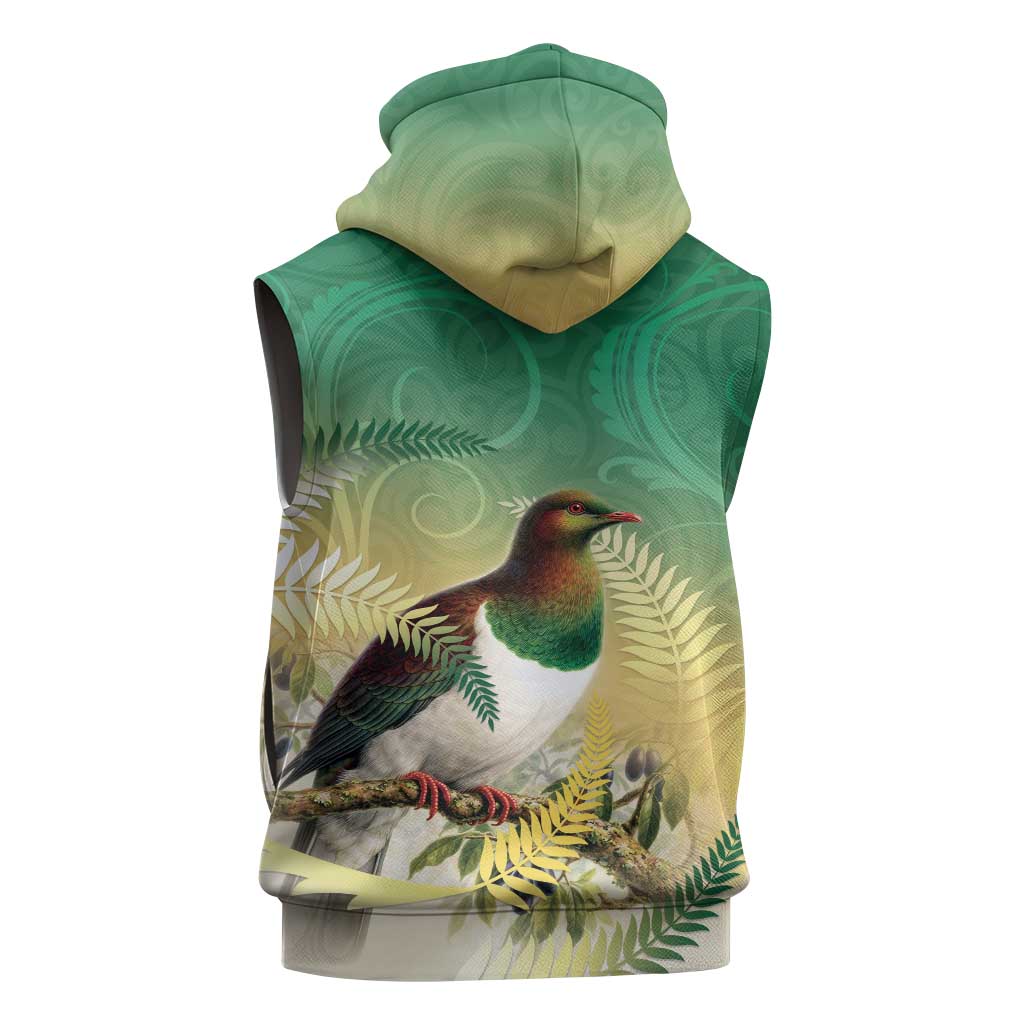 New Zealand Pigeon Kereru Sleeveless Zip Hoodie Maori Fern Art Green Gradient LT05 - Polynesian Pride