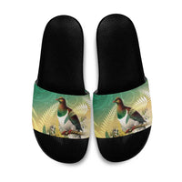 New Zealand Pigeon Kereru Slide Sandals Maori Fern Art Green Gradient LT05 Green - Polynesian Pride