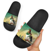 New Zealand Pigeon Kereru Slide Sandals Maori Fern Art Green Gradient LT05 - Polynesian Pride